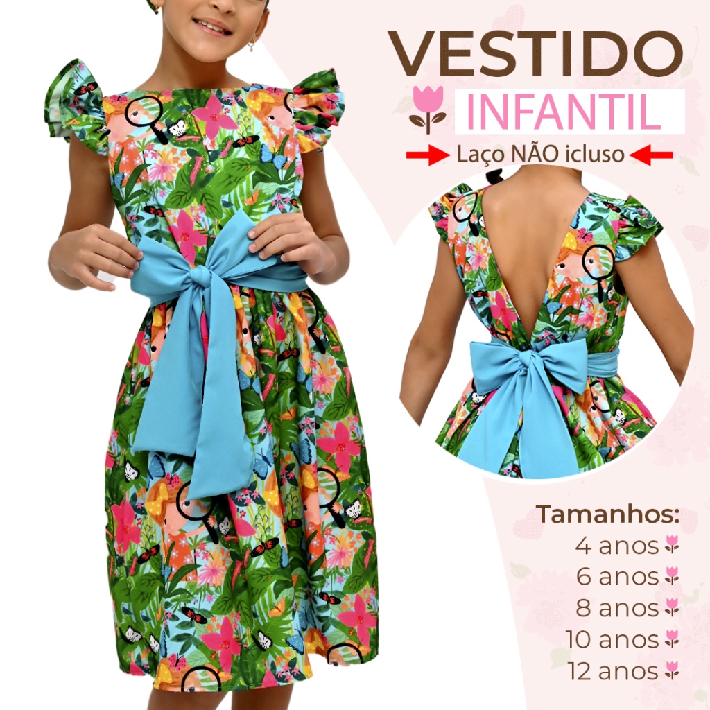 Vestido Infantil Menina Estampado Junino Xadrez Confortável Feminino Lançamento Exclusivo Moda Infantil 4 a 12 Anos