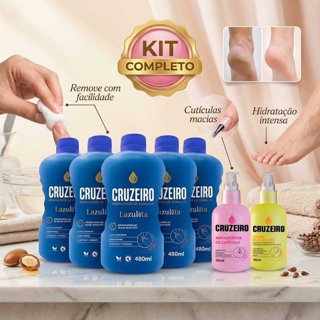 Linha Unhas 5 unid Removedor esmalte Cruzeiro 480ml + Secante Esmalte ou Creme pes ou Removedor unha