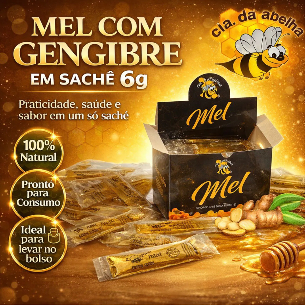CAIXA MEL SACHE - GENGIBRE 6g - CX 50 un. - CIA DA ABELHA