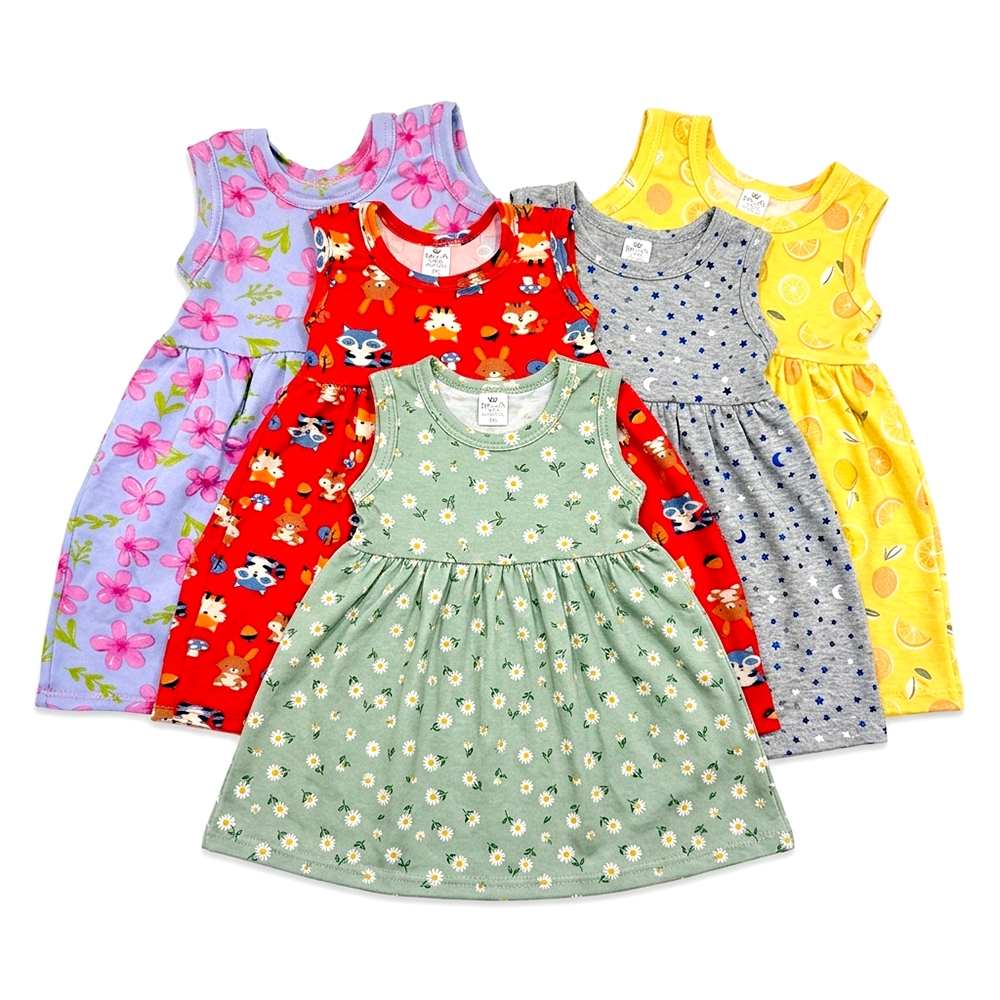 Kit 5 Vestido Infantil Suede Ajustado Evasê com Estampas Diversas Conforto e Estilo