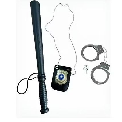 Kit Acessórios-Fantasia Policial Fbi Swat-Distintivo Algema Cassetete