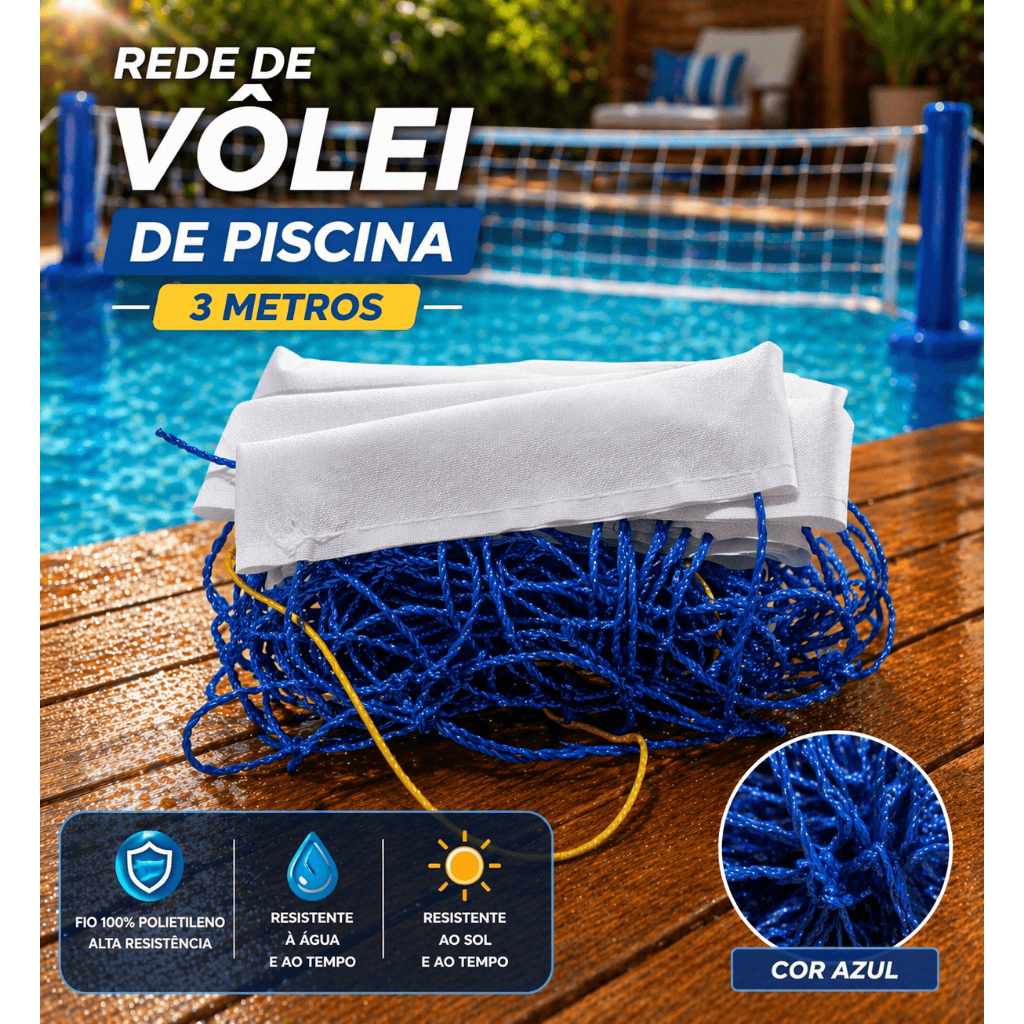 Rede de Biribol Vôlei de Piscina 3 Metros Várias Cores Pronta Entrega