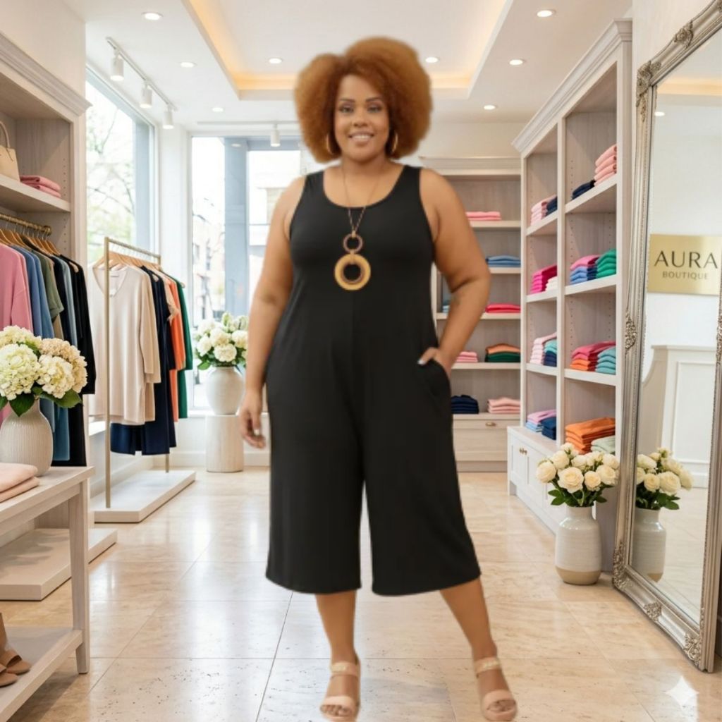 Macacão Feminino Pantacourt Alça Grossa Bolso Plus Size