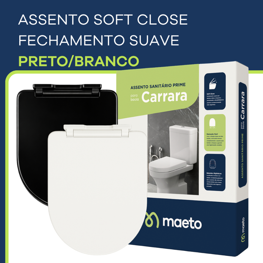Assento Sanitário Tampa de Vaso Carrara Soft Close Amortecedor Fácil Limpeza Deca Celite Incepa 6LPF 1.6GPF