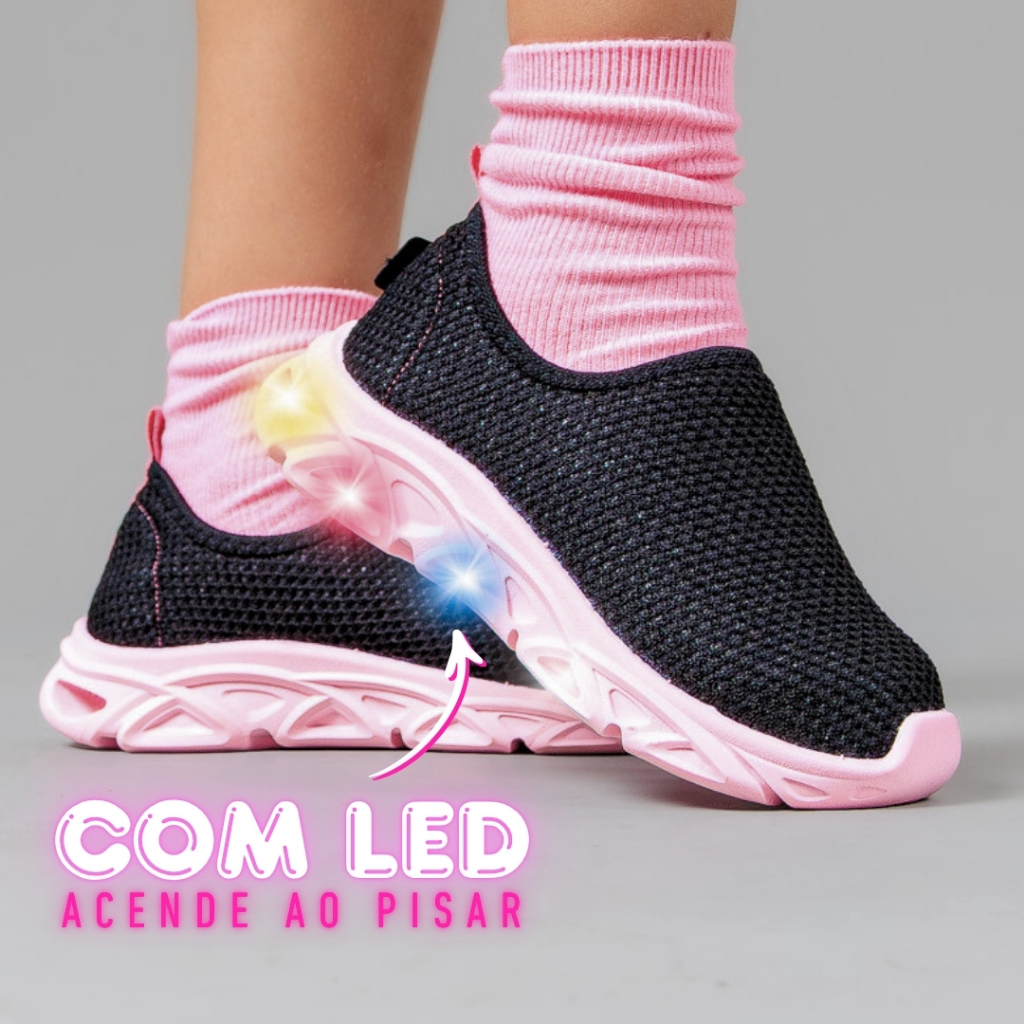 Tênis Infantil Escolar Led Menina Confortável Calce Fácil Rosa Com Luzinha Colorida em Oferta na Shopee