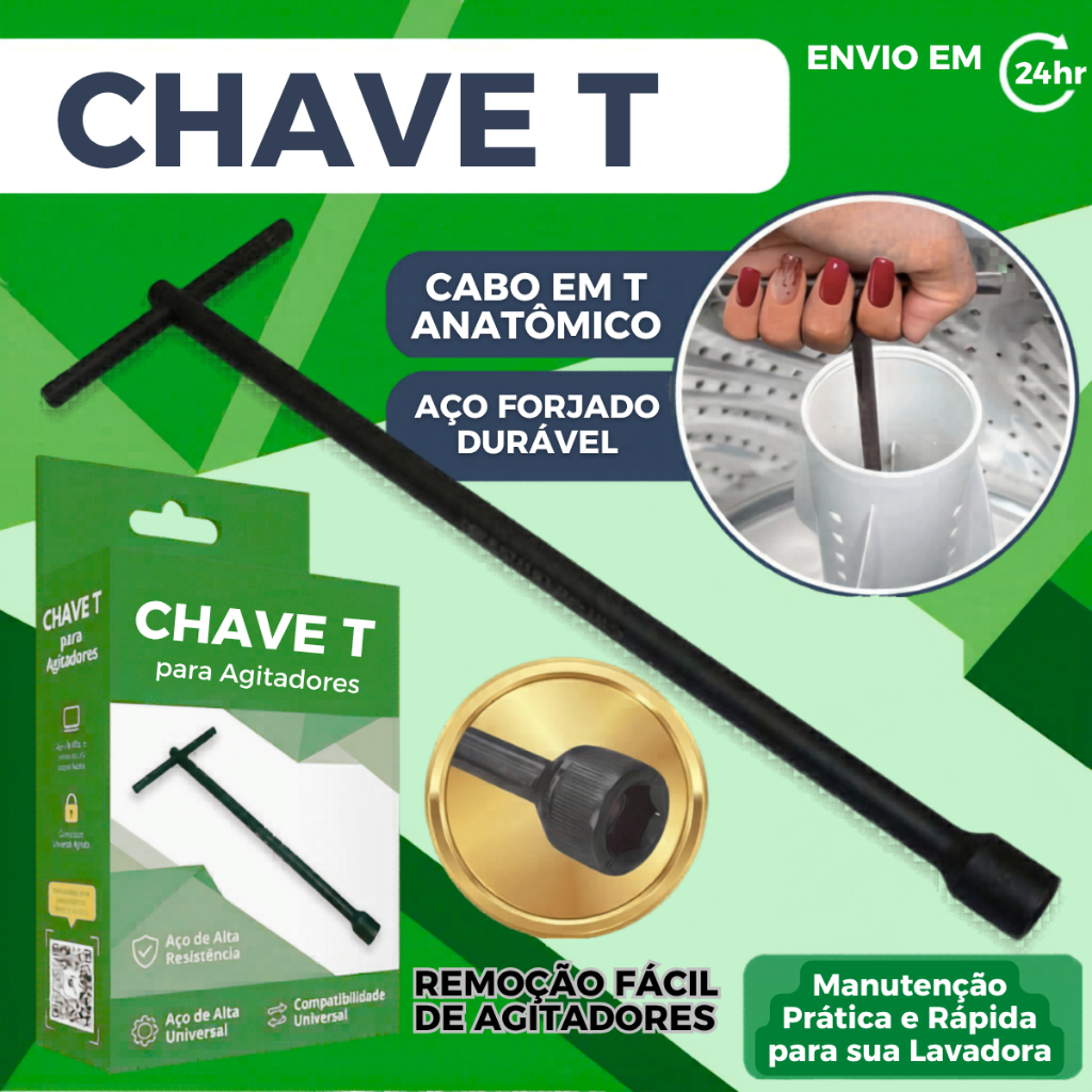 Chave T 10mm Longa 60cm Profissional Para Sacar Agitador De Lavadora Universal