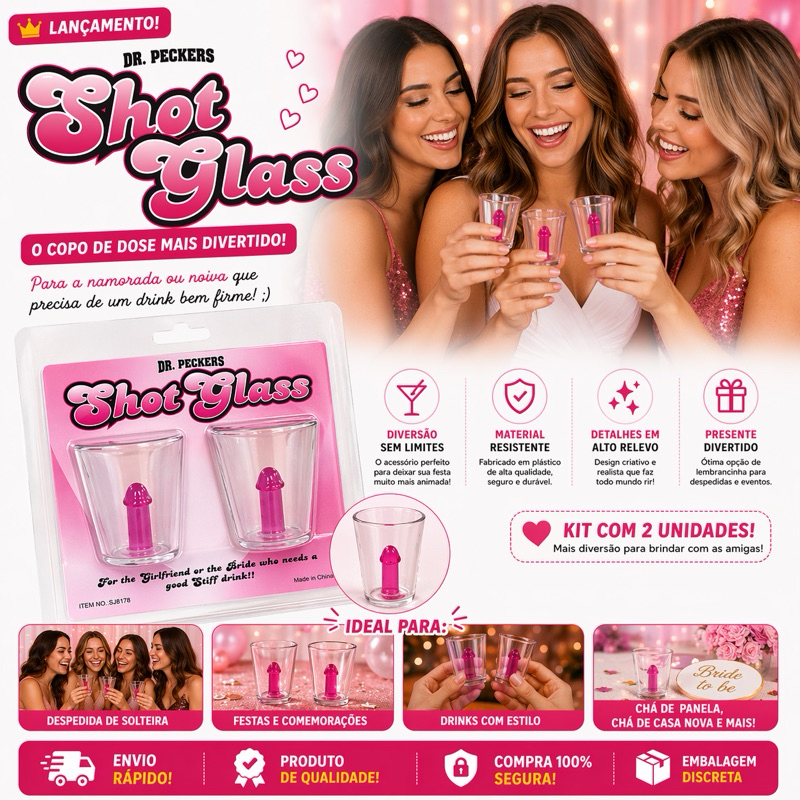 Shot Glass Divertido Despedida de Solteira – Kit 2 Unidades Copo Shot Criativo Festa Bride Team