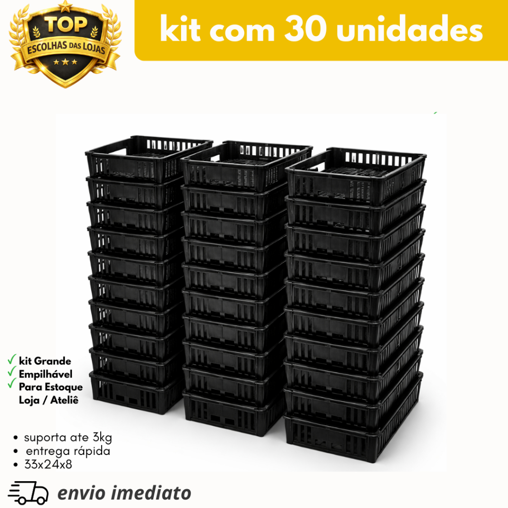 kit com 30 caixas organizadoras empilhaveis 33x24x8 - atelier - eccomerce - loja - organiza tudo em Oferta na Shopee