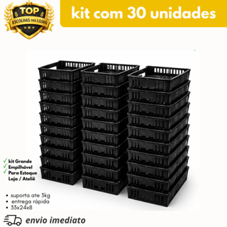 kit com 30 caixas organizadoras empilhaveis 33x24x8 - atelier - eccomerce - loja - organiza tudo em Oferta na Shopee