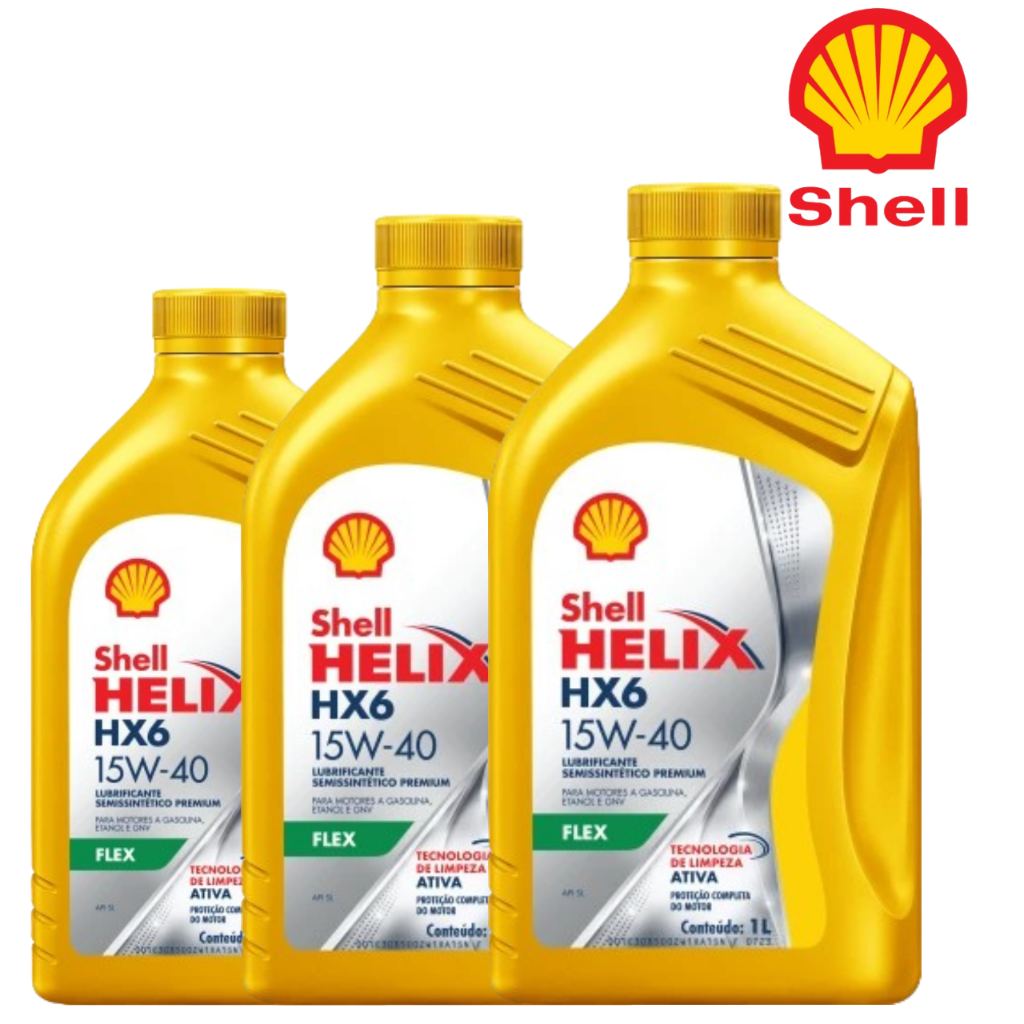 Kit 3 Oleo 15W40 Shell Semi Sintetico Helix HX6 FLEX SL 1 litro Lubrificante Motor