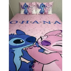 Lençol Casal Padrão de Personagem com bainha Lilo Stitch 3 PÇS