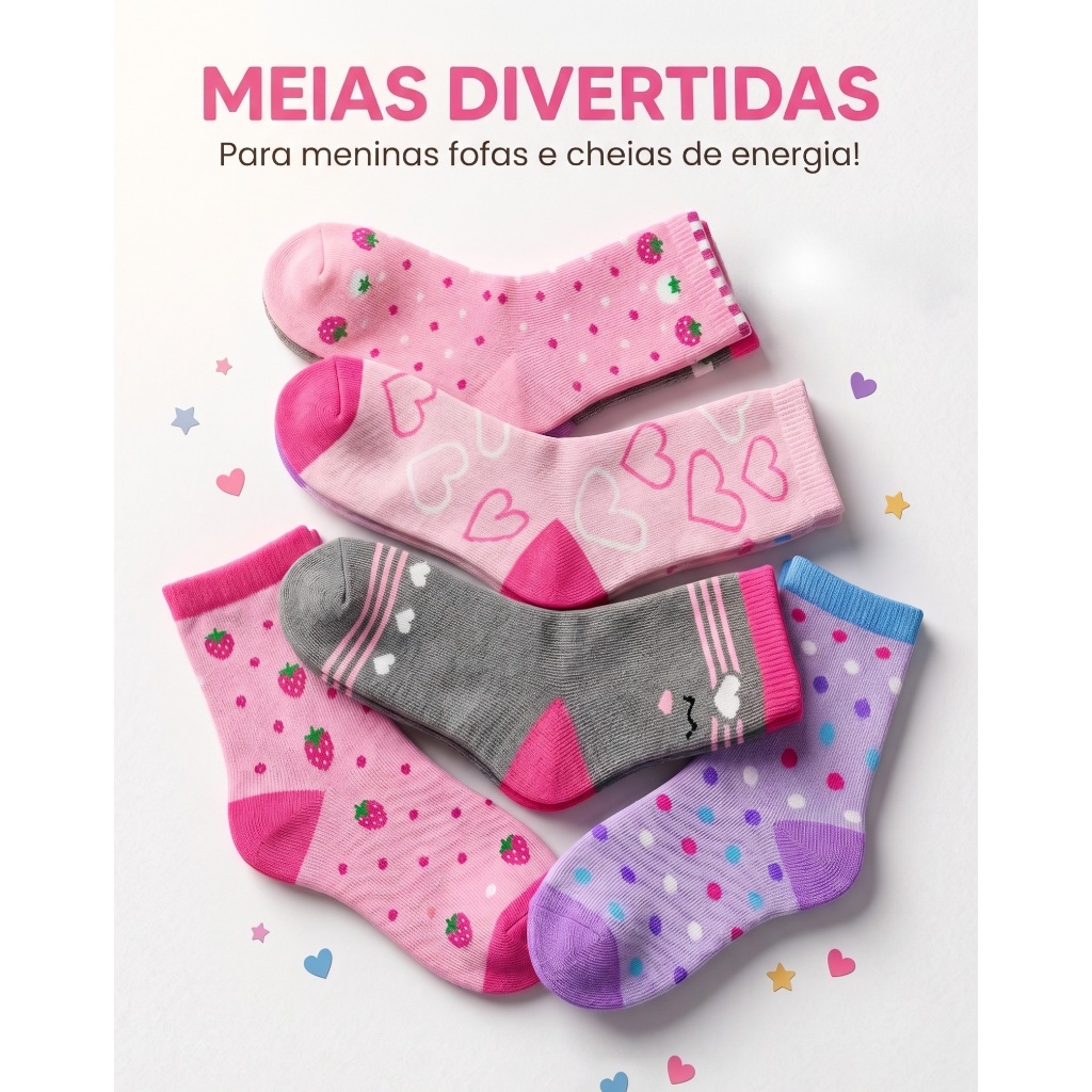 Kit Meia Infantil Feminina Moça Cano Longo