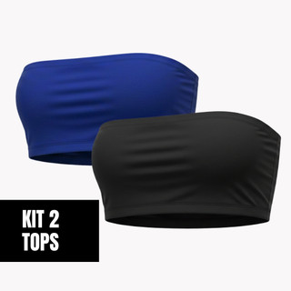 Kit 2 Top Faixa Tomara Que Caia Cropped Sem Bojo Com Elástico Rebatido Confortável Fitness Casual