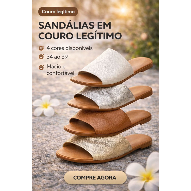 Sandália de couro rasteira rasterinha confortavel baixa feminina verao sapato sapatilha com fivela