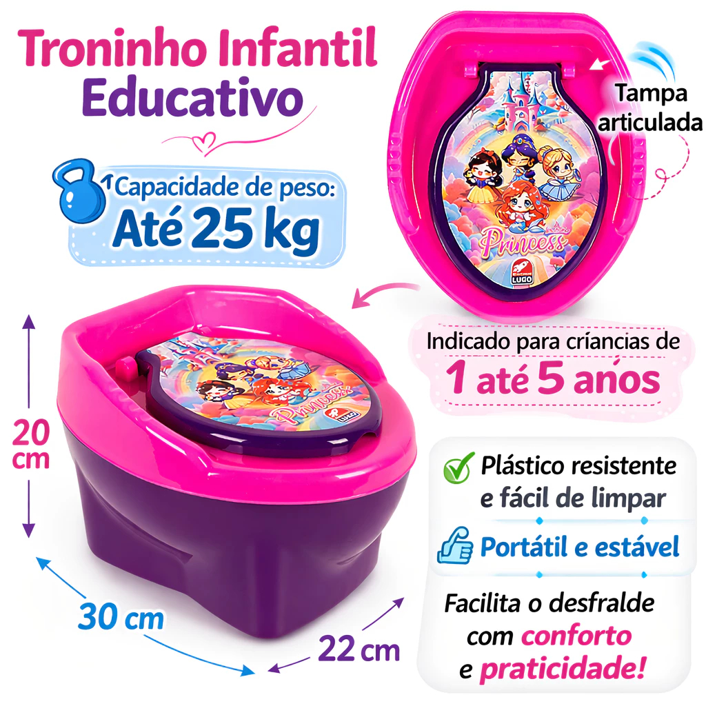 Troninho Infantil 3 em 1 Menina Com Redutor De Assento Pinico Infantil