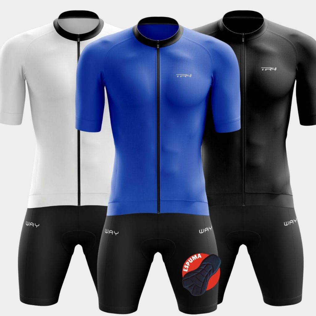 Conjunto Masculino Ciclismo Premium Camisa Zíper Total Bermuda Forro Espuma Bike