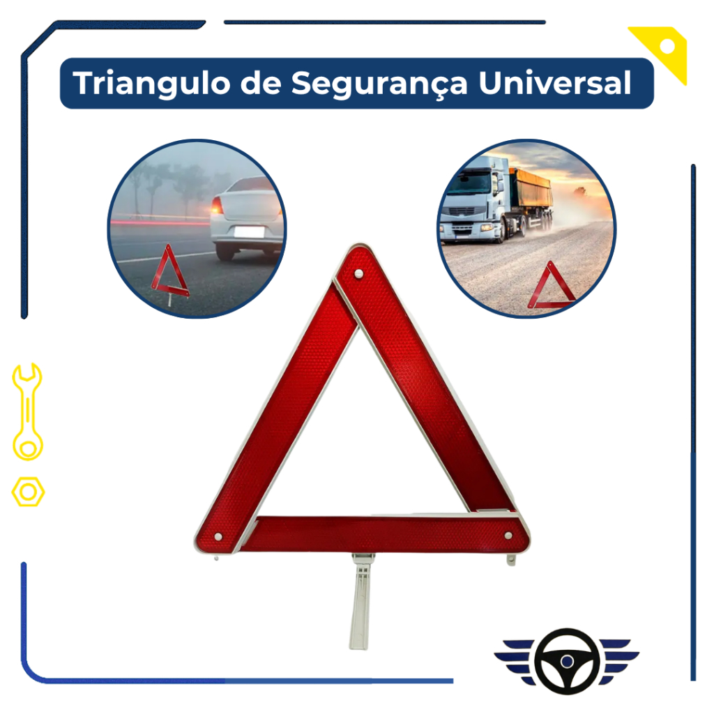 Triângulo de Segurança Veicular Universal Dobrável Refletivo Base Estável Alta Visibilidade