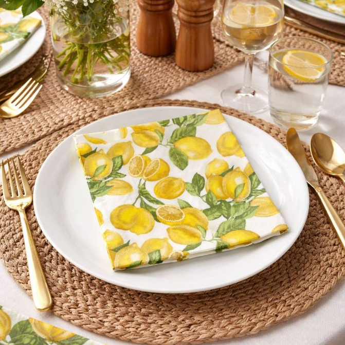 Guardanapo De Papel Decorado Limão Siciliano Amarelo Mesa Posta Toalha de Papel Mesa Posta 20 unid