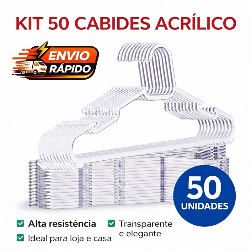 50 cabides acrílico transparente adulto reforçado antiderrapante em Oferta na Shopee