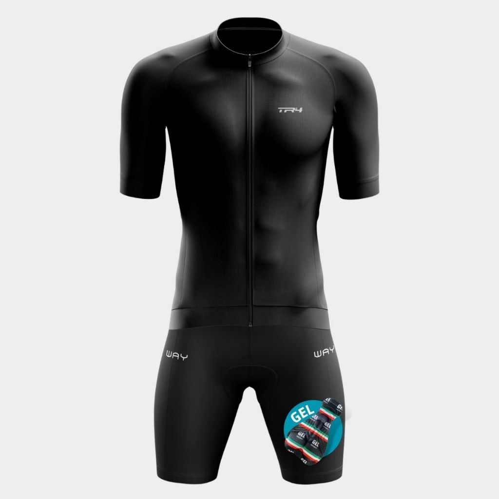 Conjunto Masculino Ciclismo Premium Camiseta Zíper Total Bermuda Forro Gel Mtb Speed