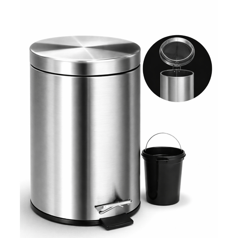 Lixeira Inox 5 Litros Cesto Com Pedal E Balde Removivél