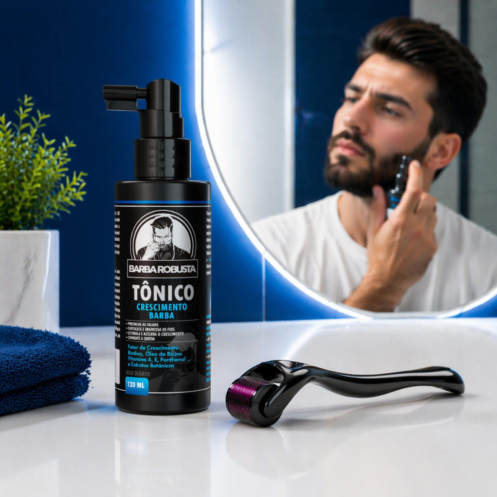 Kit Microagulhamento Crescimento Capilar Dermaroller Tônico