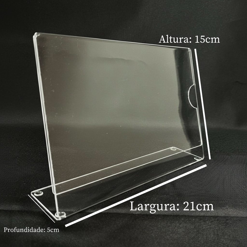 Detalhes do Display Expositor Em Acrílico A5 Horizontal Porta Folha Em L Transparente Mesa Multiuso