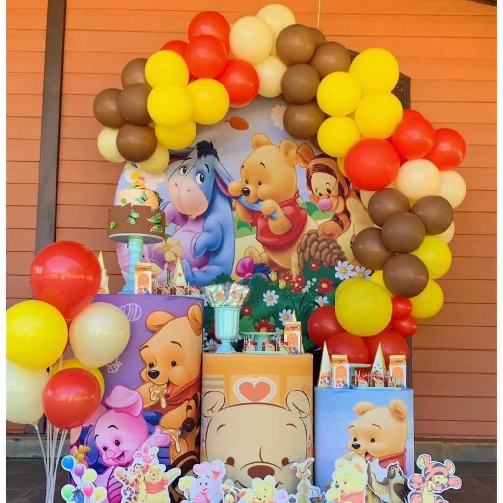 Arco desconstruído Ursinho Pooh Festa de Aniversário Infantil Balões