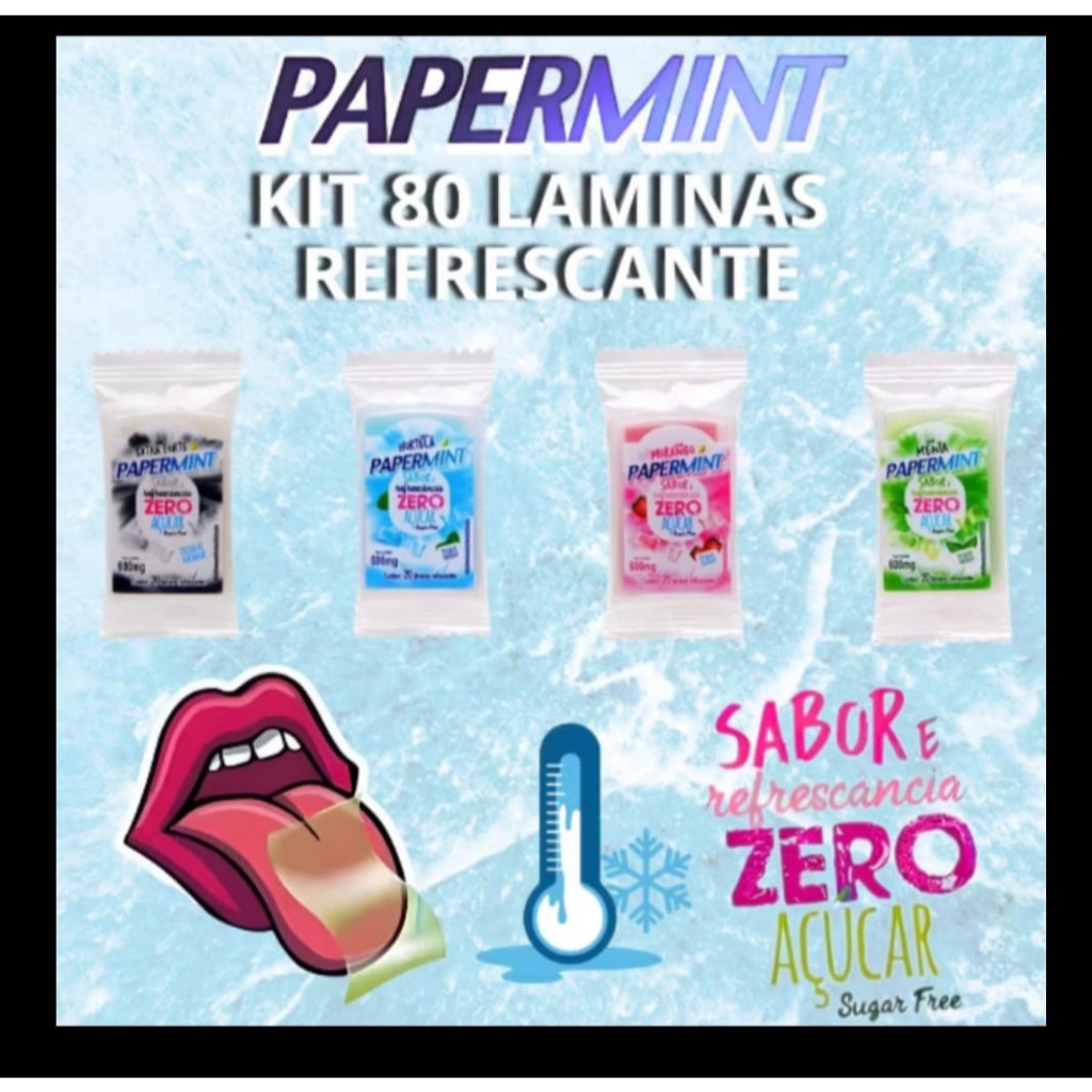 5 Papermint Zero Açúcar – 100 Lâminas (Sabores: Menta, Hortelã, Morango e Extra Forte)