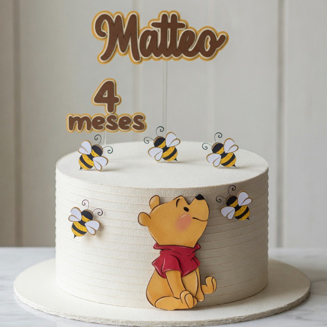 Topo de Bolo Ursinho Pooh Personalizado - Aniversário - Mesversário