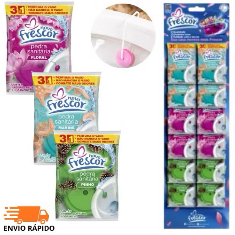 Pedra Sanitária Novo Frescor 22 gramas cada pedra - Cartela com 12 Pedras Fragrâncias Variadas em Oferta na Shopee