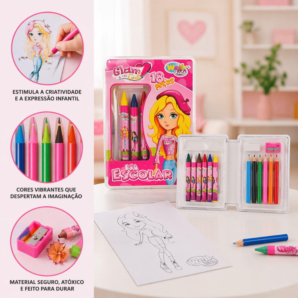Estojo Escolar Infantil Para Lápis Canetas Material De Desenho Colorir Achadinhos