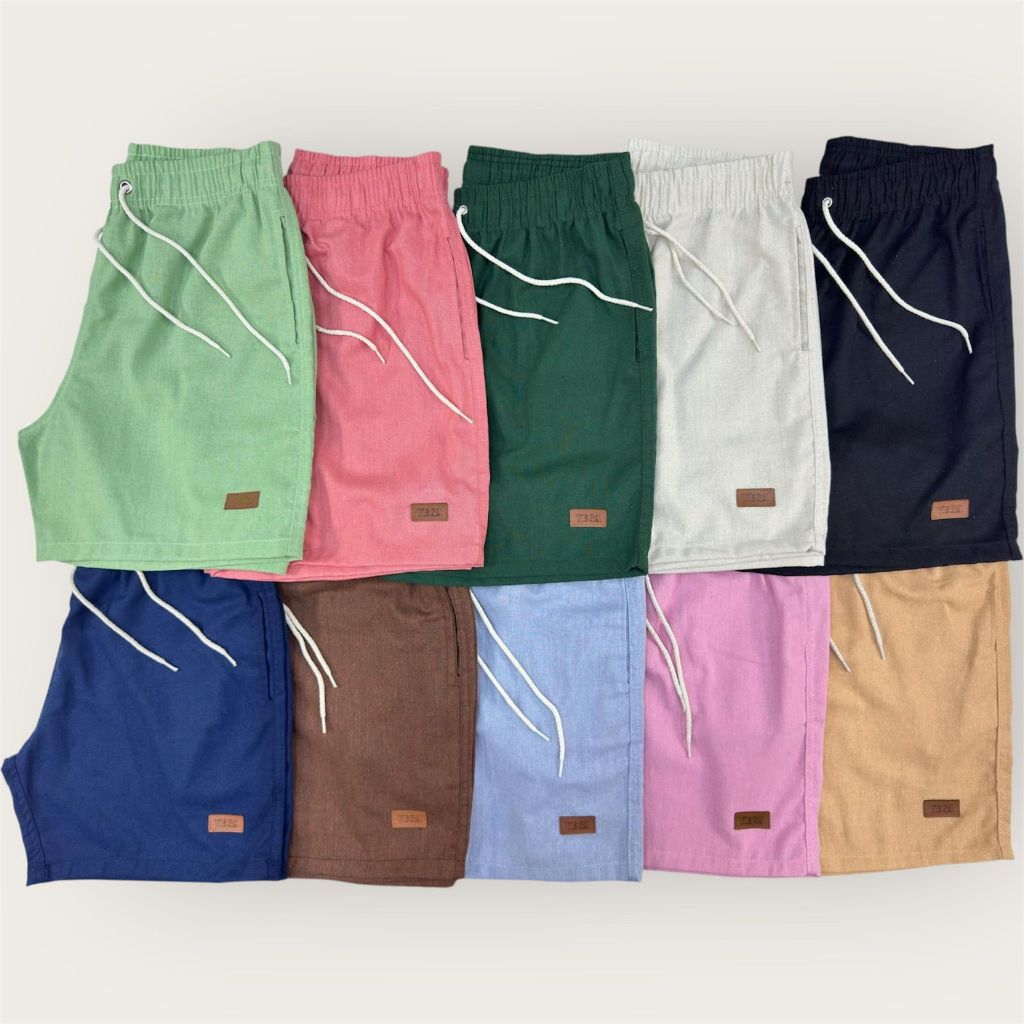 Kit 5 Shorts De Linho Premium Bermuda Mauricinho Masculino Casual Basico Confortavel Detalhe Etiqueta De Couro