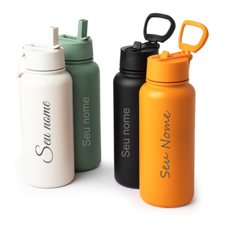 Garrafa Térmica 900 ml parede dupla | personalizada com nome | bico flip alça e com canudo