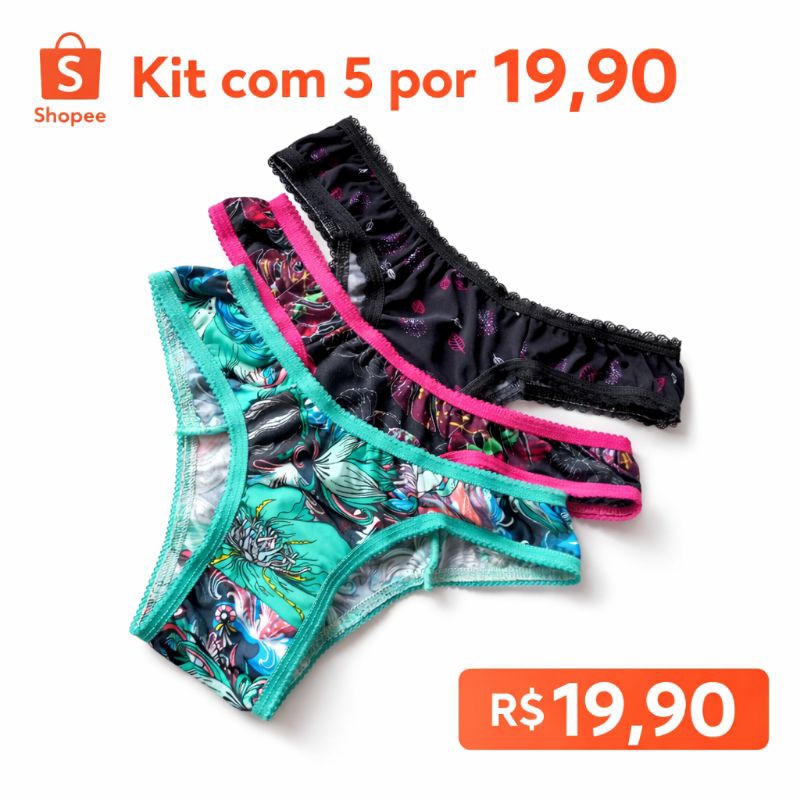 Kit 5 Calcinhas Infantil Menina Moça Tamanho 32/34 Confortáveis Estampadas