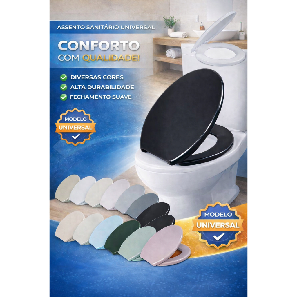 Assento Sanitário Roma Oval Tampa De Vaso Universal (Compatível C/ Todas As Marcas)