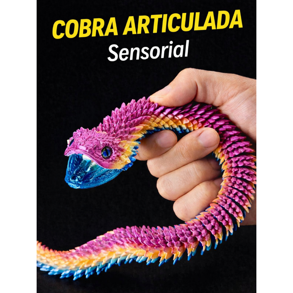 Cobra Articulada 42 cm Flexível Fidget Toy Anti Stress Decorativa Mesa Brinquedo Sensorial