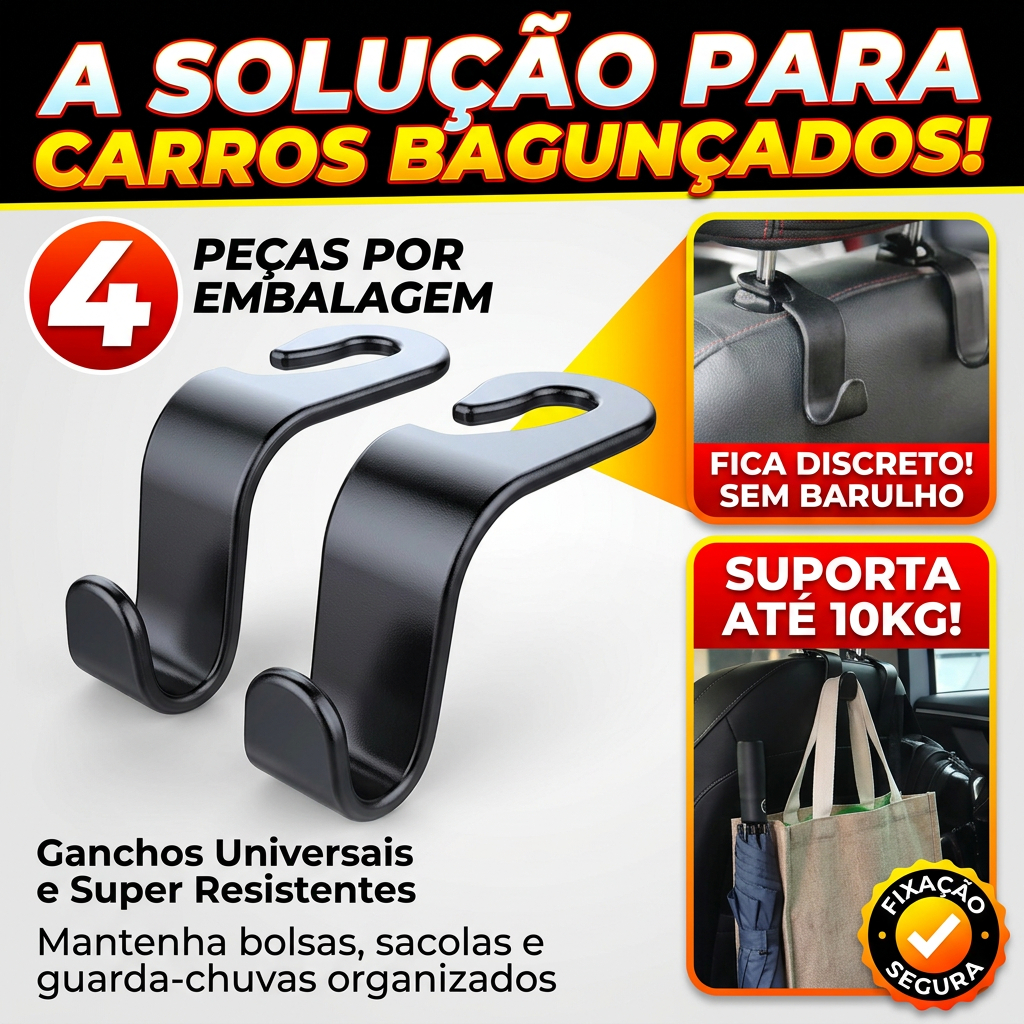 Gancho Universal Carros Porta Sacolas Bolsa Organizador Automotivo Mão Cabide Clip Fixação Banco Encosto Cabeça Veicular