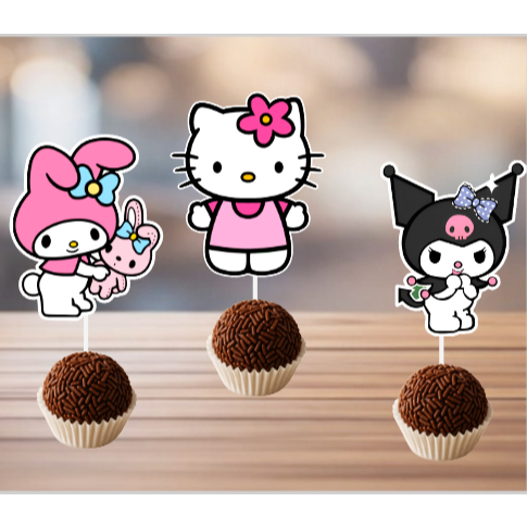 TAGS DOCINHOS HELLO KITTY E SEUS AMIGOS - TOPPERS PARA DOCINHOS - TOPPER PARA BRIGADEIROS