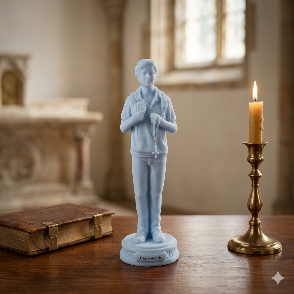 São Carlo Acutis 15cm Mármore Estátua Religiosa Católica Decoração Altar Presente Fé Imagem Religiosa Santo de Resina
