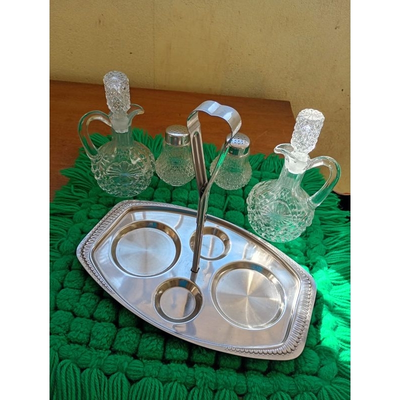 galheteiro cristal boêmio antigo e suporte aço inox 🥗