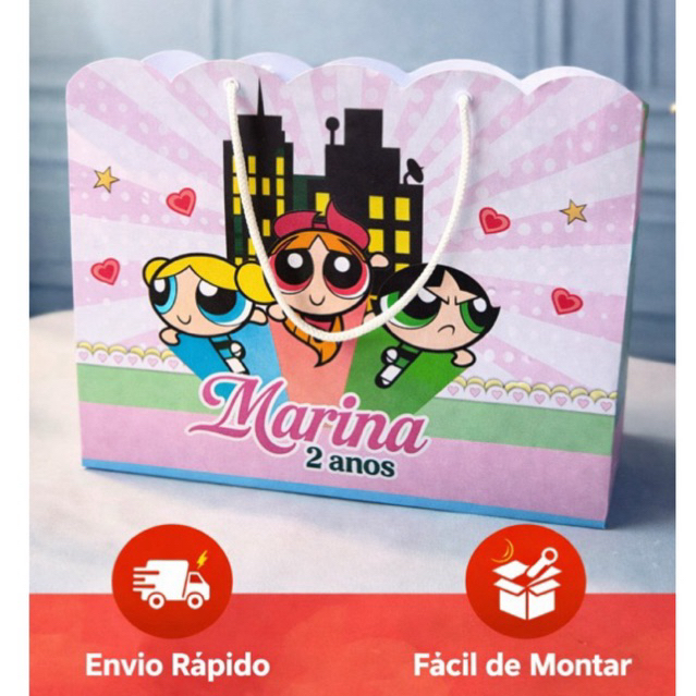 Kit Sacolinhas Personalizadas Meninas Super Poderosas | Lembrancinhas Festa | PEGUE E MONTE