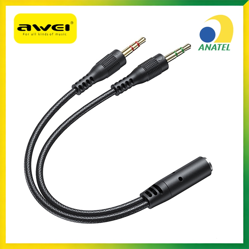 Cabo Adaptador Y P3 Para P2 Awei AUX-002 Fone E Microfone PC Original