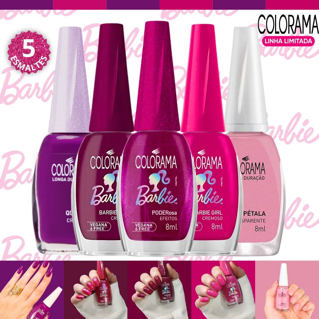 Kit 5 Esmaltes Colorama Tons Roxos e Rosas Nova Coleção Barbie Lançamento Esmalte Atacado