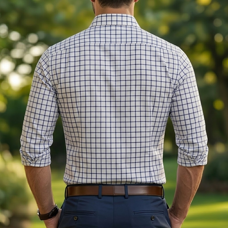 Camisa social manga longa Xadrez Casual De Boa Qualidade Slim Fit Com Elastano — imagem 2 de 2