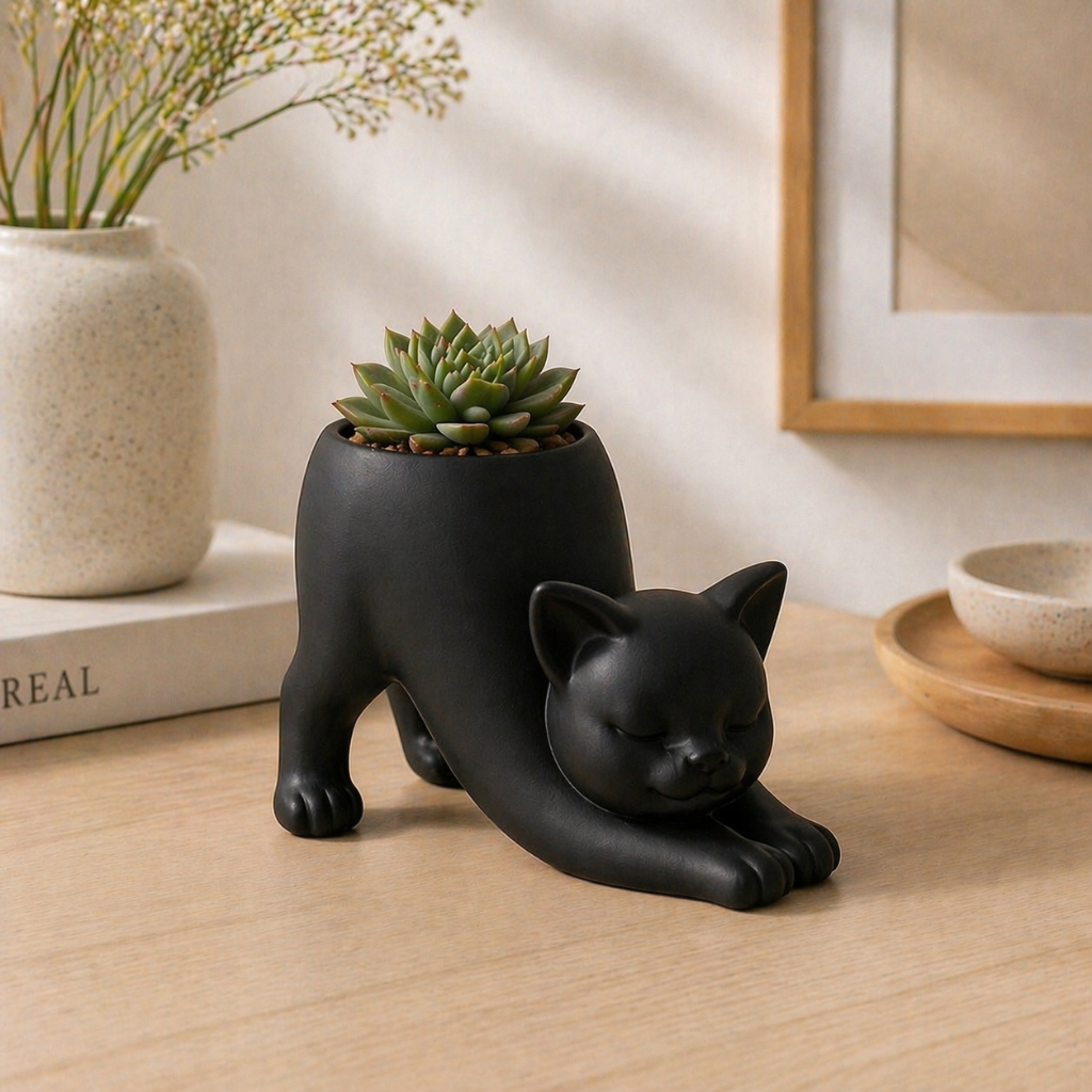 Vaso Decorativo Gato Porta Planta Minimalista  Cachepot Criativo Moderno para Suculentas e Decoração