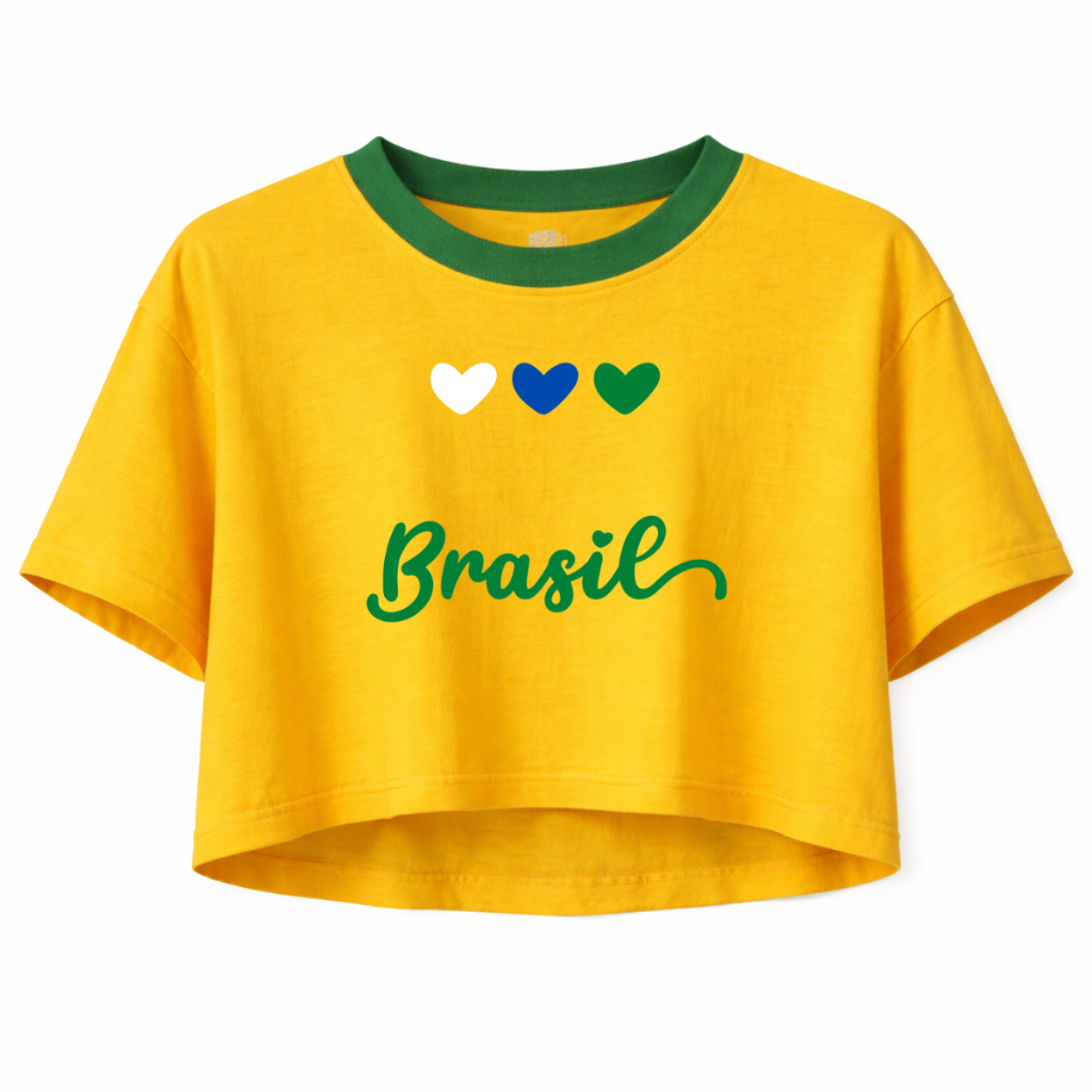 Camiseta feminina brasil oversized cropped brasil copa do mundo hexa futebol