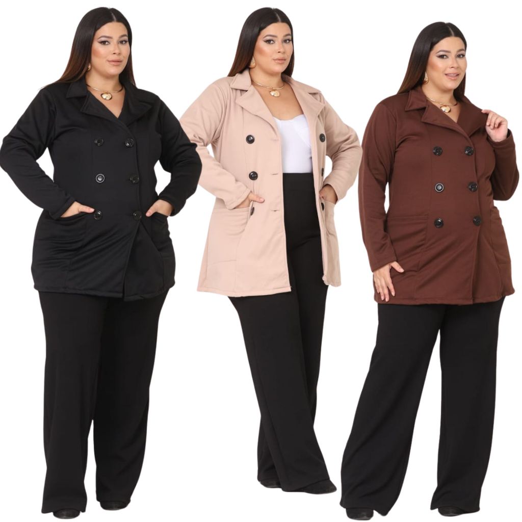 casaco sobretudo moletom flanelado plus size inverno