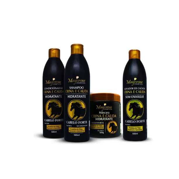 Kit Crina e Cauda Crescimento Capilar (Shampoo, Condicionador, Máscara, Ativador De Cachos) Maycrene