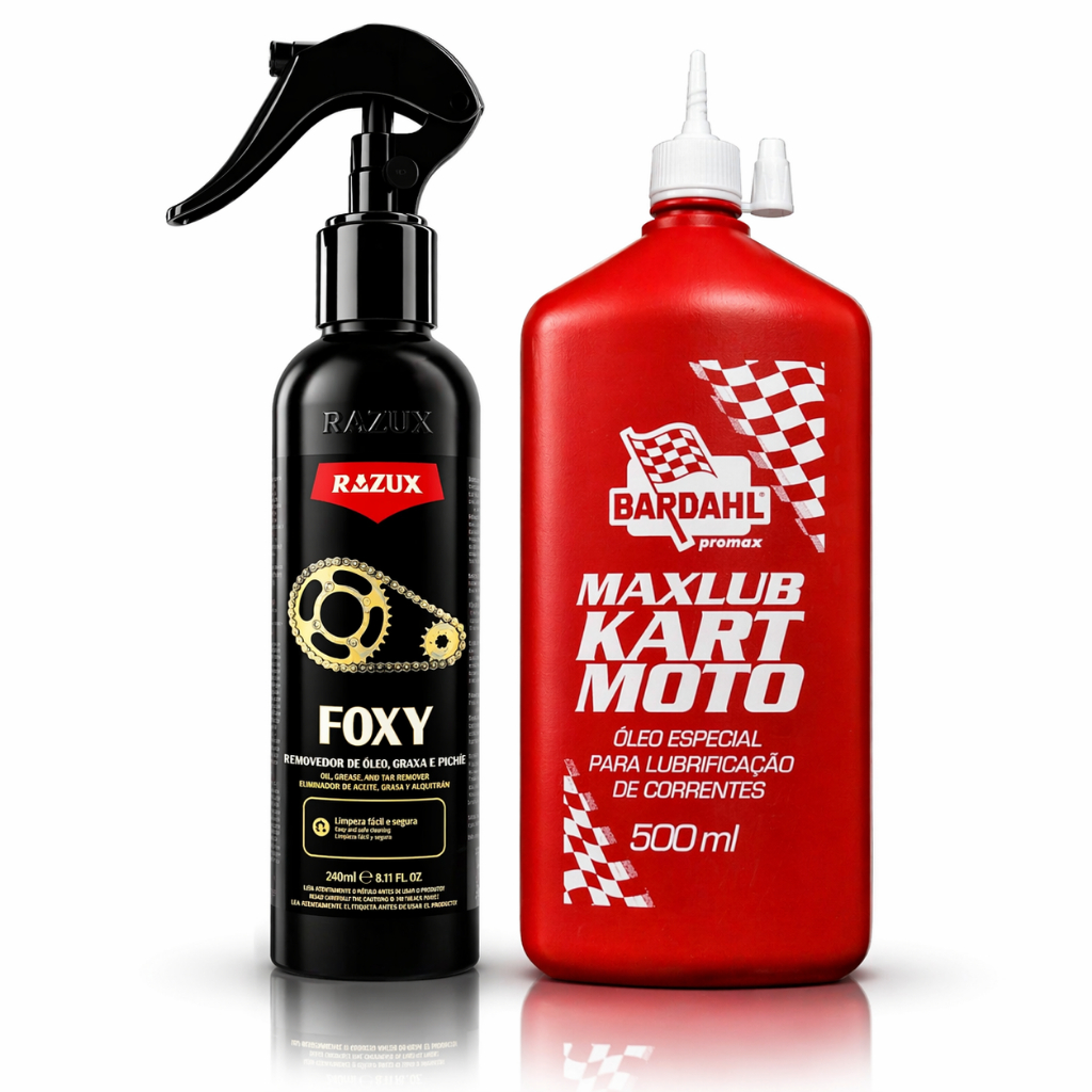 Kit Limpeza e Lubrificação De Corrente Moto Foxy Maxlub Kart Bardahl